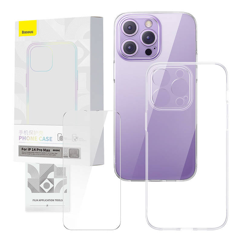 Transparent Case and Tempered Glass set Baseus Corning for iPhone 14 Pro Max, Zestaw ochronny Baseus Corning przeźroczyste etui i szkło hartowane do iPhone 14 Pro Max