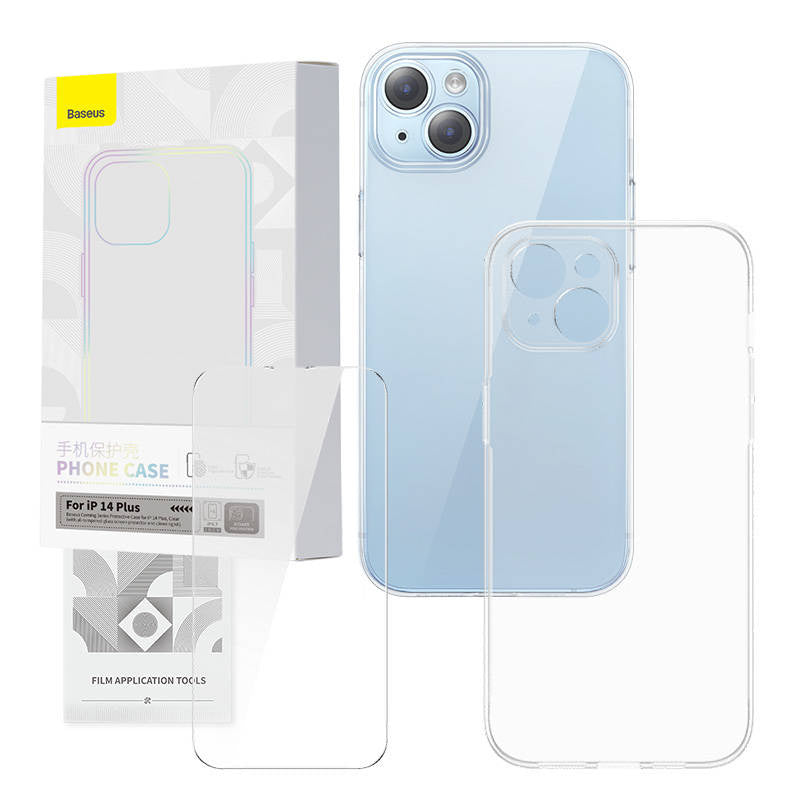 Transparent Case and Tempered Glass set Baseus Corning for iPhone 14 Plus, Zestaw ochronny Baseus Corning przeźroczyste etui i szkło hartowane do iPhone 14 Plus