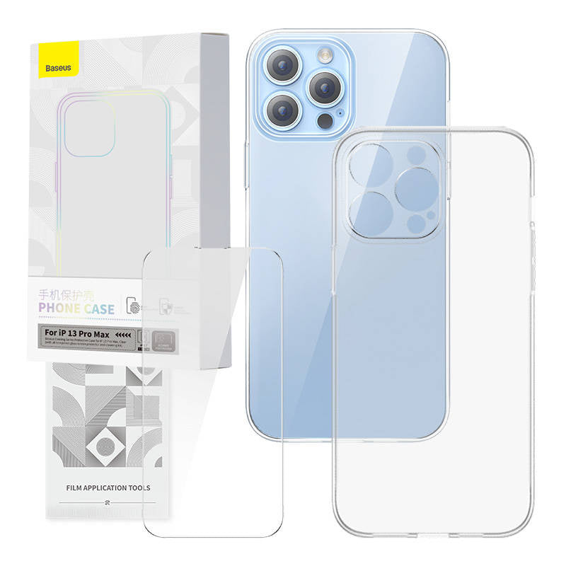 Transparent Case and Tempered Glass set Baseus Corning for iPhone 13 Pro Max, Zestaw ochronny Baseus Corning przeźroczyste etui i szkło hartowane do iPhone 13 Pro Max
