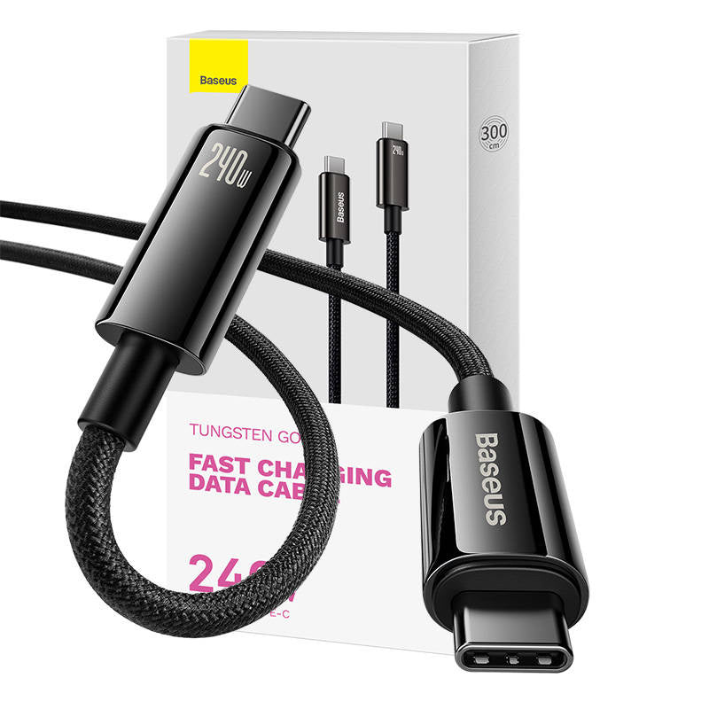 USB-C to USB-C cable Baseus Tungsten Gold 240W 3m (black), Kabel USB-C do USB-C Baseus Tungsten Gold 240W 3m (czarny)
