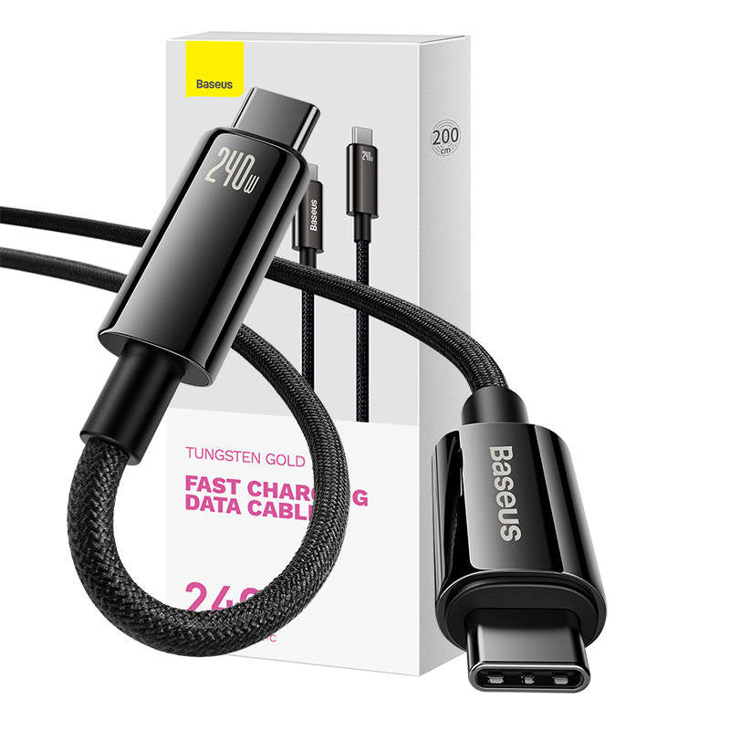 USB-C to USB-C cable Baseus Tungsten Gold 240W 2 m (black), Kabel USB-C do USB-C Baseus Tungsten Gold 240W 2 m (czarny)