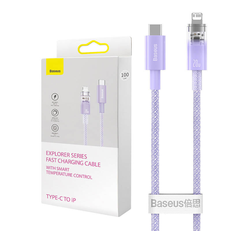 Fast Charging cable Baseus USB-C to Lightning  Explorer Series 1m, 20W (purple), Kabel szybko ładujący Baseus USB-C do Lightning  Explorer Series 1m, 20W (fioletowy)