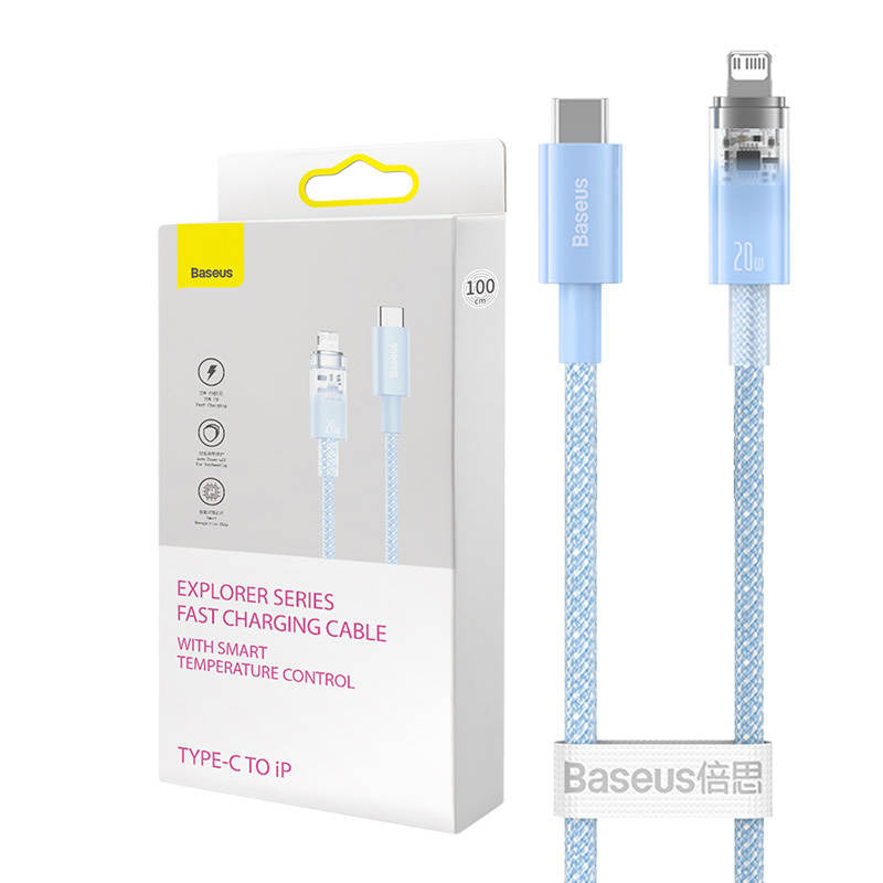 Fast Charging cable Baseus USB-C to Lightning  Explorer Series 1m, 20W (blue), Kabel szybko ładujący Baseus USB-C do Lightning  Explorer Series 1m, 20W (niebieski)
