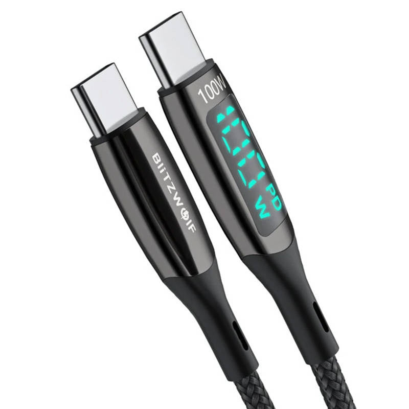 USB-C to USB-C cable BlitzWolf BW-TC23, with display, 100W, 1.8m (black), Kabel USB-C do USB-C BlitzWolf BW-TC23, z wyświetlaczem, 100W, 1.8m (czarny)