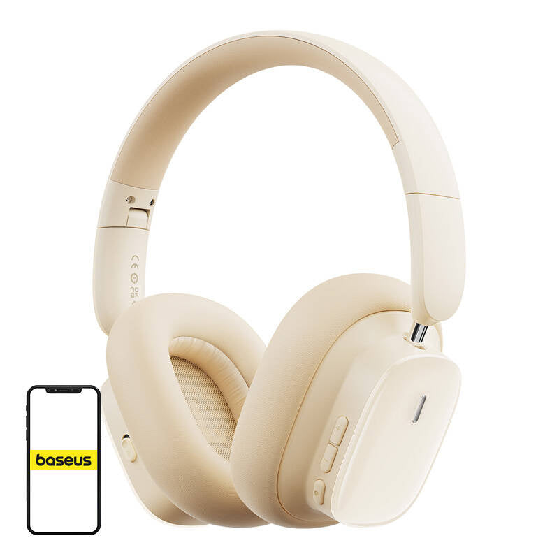 Wireless Headphones with Noise-Cancellation Baseus Bowie H1i (White), Słuchawki bezprzewodowe nauszne Baseus Bowie H1i, ANC (białe)