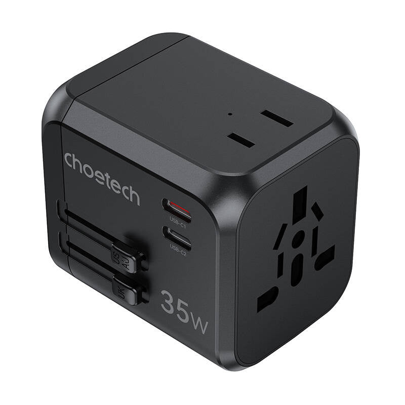 Choetech PD5008 travel charger, 3xUSB-A, 2xUSB-C, GaN, 35W, US/EU/UK/AU (black), Ładowarka sieciowa podróżna Choetech PD5008, 3xUSB-A, 2xUSB-C, GaN, 35W, US/EU/UK/AU (czarna)