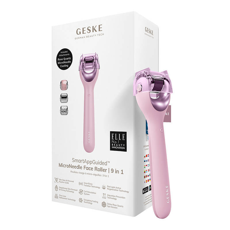 Micro Needle Face Roller 9in1 Geske with APP (pink), Roller do mezoterapii igłowej twarzy 9w1 Geske z Aplikacją (różowy)