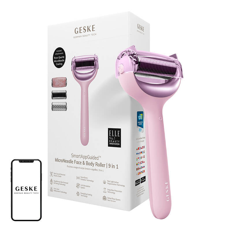 MicroNeedle Face&Body Roller 9in1 Geske with APP (pink), Roller do mezoterapii igłowej twarzy i ciała 9w1 Geske z Aplikacja (różowy)