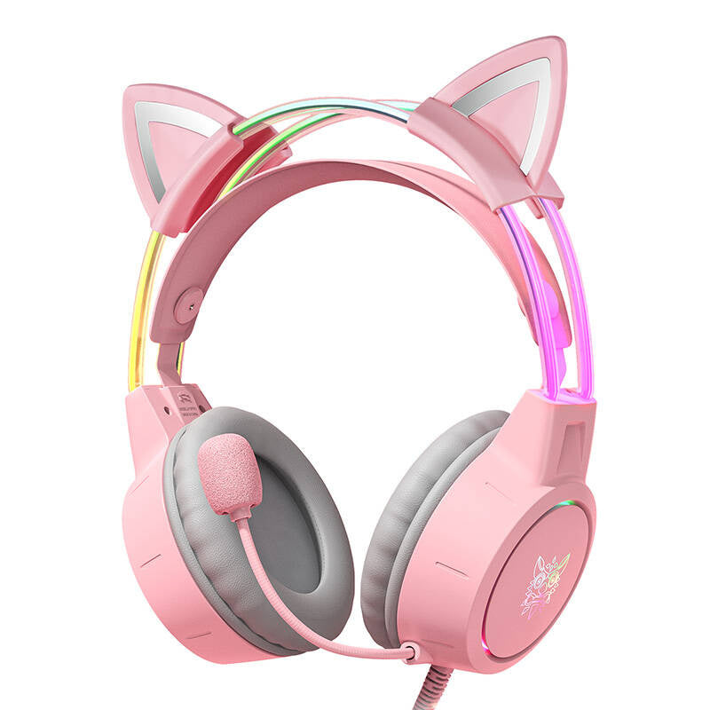 ONIKUMA X15Pro Gaming Headphones Pink/Cat Ears, Słuchawki gamingowe ONIKUMA X15Pro Różowe/kocie uszy