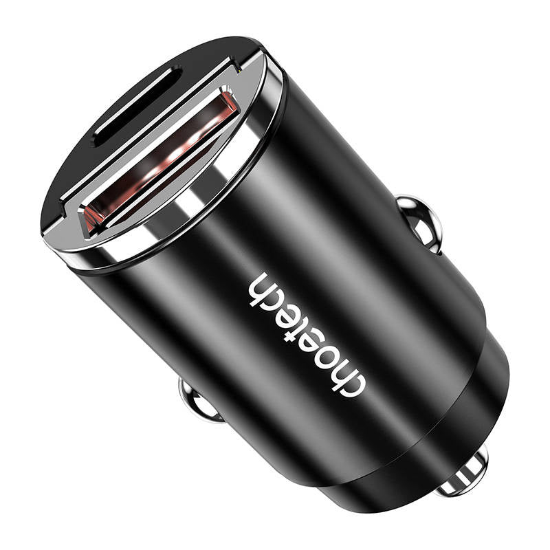 Car Charger Choetech TC0006 1x USB-A, 1x USB-C 30W PD 3.0 (black), Ładowarka samochodowa Choetech TC0006 1x USB-A, 1x USB-C 30W PD 3.0 (czarna)