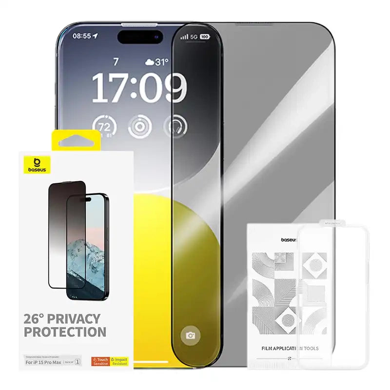 Privacy Protection Tempered Glass Baseus Diamond iPhone 15 Pro Max, Szkło hartowane prywatyzujące Baseus Diamond iPhone 15 Pro Max