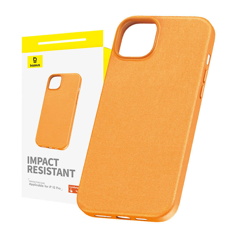 Phone Case for iPhone 15 Pro Baseus Fauxther Series (Orange), Etui na telefon iPhone15 Pro Baseus Fauxther Series (Pomarańczowy)