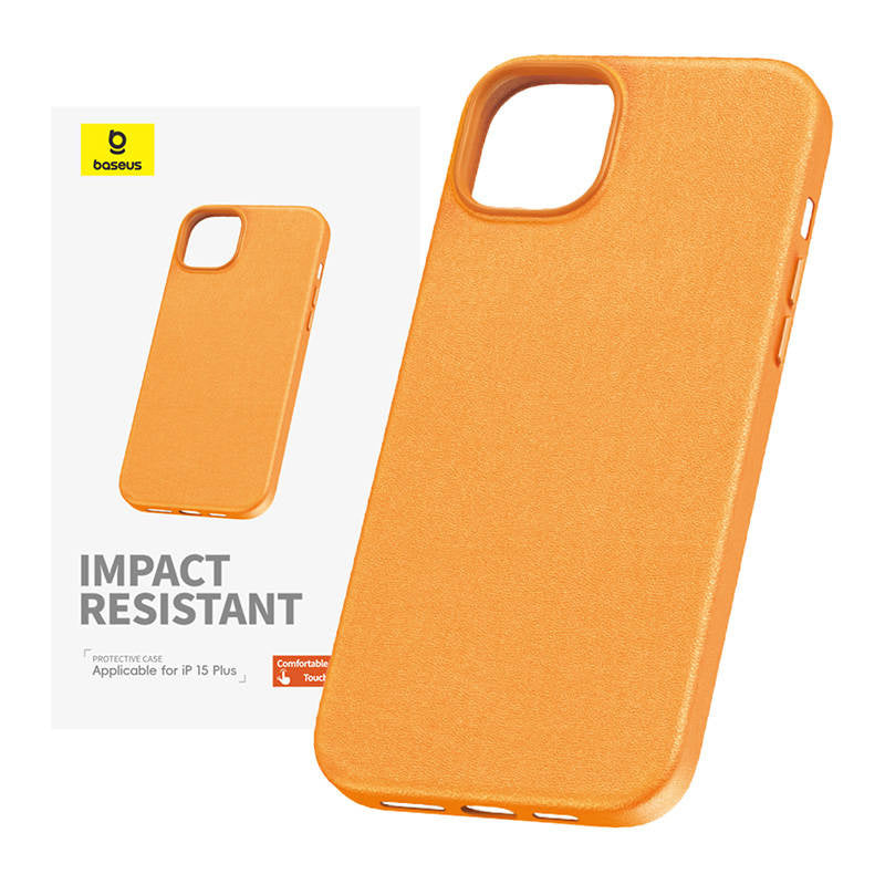 Phone Case for iPhone 15 Plus Baseus Fauxther Series (Orange), Etui na telefon iPhone15 Plus Baseus Fauxther Series (Pomarańczowy)