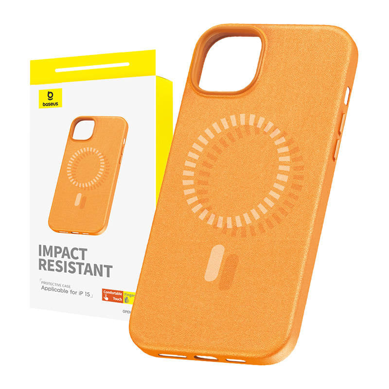 Magnetic Phone Case for iPhone 15 Baseus Fauxther Series (Orange), Magnetyczne Etui na telefon iPhone 15 Baseus Fauxther Series (Pomarańczowe)