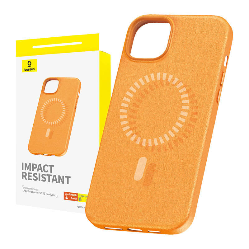 Magnetic Phone Case for iPhone 15 ProMax Baseus Fauxther Series (Orange), Magnetyczne Etui na telefon iPhone 15 ProMax Baseus Fauxther Series (Pomarańczowe)