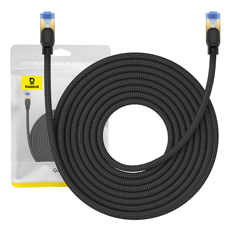Braided network cable cat.7 Baseus Ethernet RJ45, 10Gbps, 10m (black), Kabel sieciowy w oplocie kat. 7 Baseus Ethernet RJ45, 10Gbps, 10m (czarny)