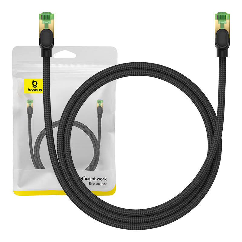 Braided network cable cat.8 Baseus Ethernet RJ45, 40Gbps, 1m (black), Kabel sieciowy w oplocie kat. 8 Baseus Ethernet RJ45, 40Gbps, 1m (czarny)