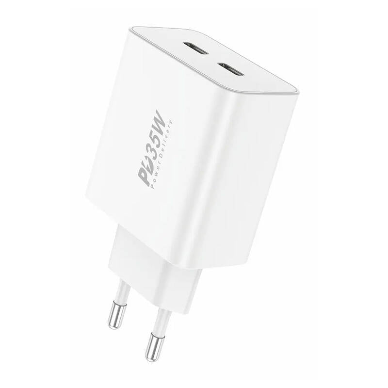 Wall charger Foneng EU50 PD 35W 2x USB-C ports (white), Ładowarka sieciowa Foneng EU50, PD 35W 2x USB-C (biała)