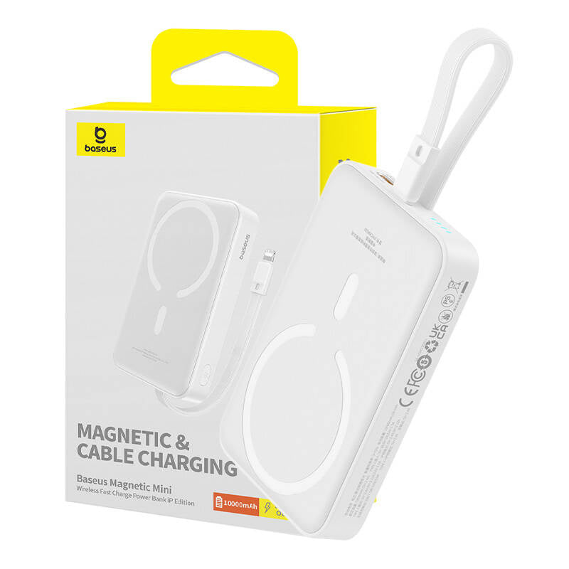 Powerbank Baseus Magnetic Mini 10000mAh, Lightning 20W MagSafe (white), Powerbank magnetyczny Baseus Magnetic Mini 10000mAh, Lightning 20W MagSafe (biały)
