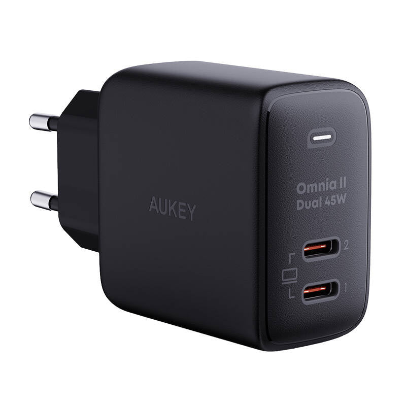 Wall Charger Aukey PA-B4T, 2xUSB-C, 45W (black), Ładowarka sieciowa Aukey PA-B4T,  2xUSB-C, 45W  (czarna)
