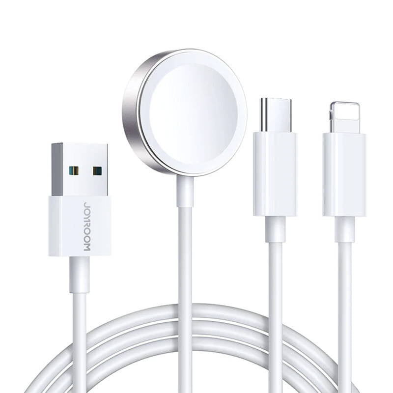Apple Watch Magnetic Charger Joyroom S-IW008 Lightning + USB-C 5V 1.2m (White), Magnetyczna ładowarka do Apple Watch Joyroom S-IW008 lightning + USB-C 5W 1,2m (biała)