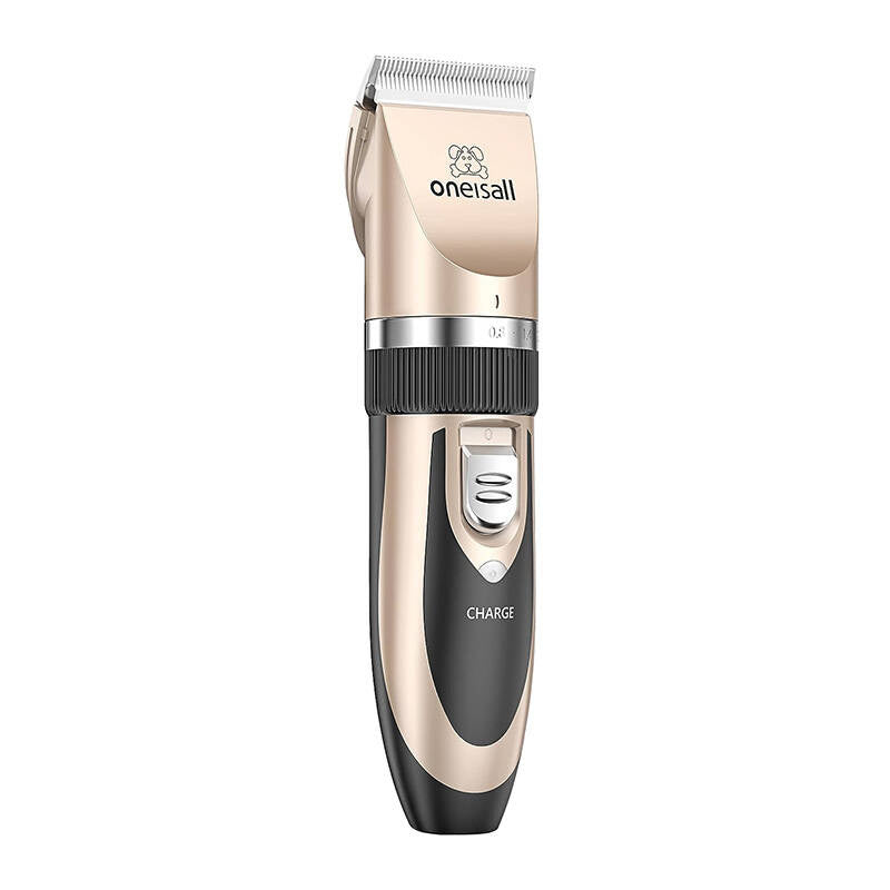 Oneisall P2 Pet Trimmer / Clippers + Scissors + Comb Set (Gold), Zestaw Trymer / Maszynka do strzyżenia + nożyczki + grzebień dla zwierząt Oneisall P2 (złota)