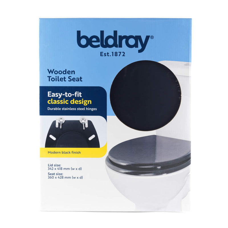 Beldray LA032355BLKTSF Black Wooden Toilet Seat