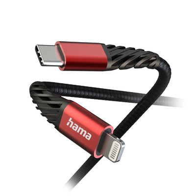 Hama 00201541 Зарядный кабель Extreme USB-C — Lightning 1,5 м, нейлон, черный/красный