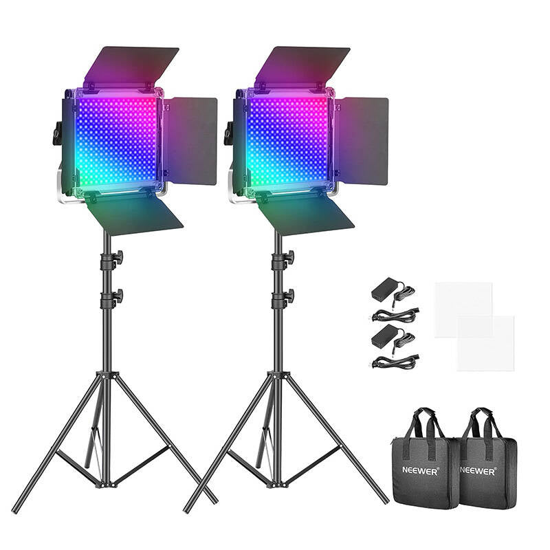 Neewer 660 PRO RGB LED studio set, two 50W 3200-5600K lamps + tripods + gates, Zestaw studyjny Neewer 660 PRO RGB LED, dwie lampy 50W 3200-5600K + statywy + wrota