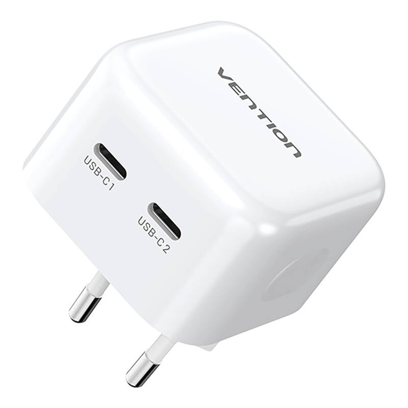 Vention FBPW0-EU USB(C+C) GaN (35W/35W) mains charger (white), Ładowarka sieciowa Vention FBPW0-EU USB(C+C) GaN (35W/35W) (biała)