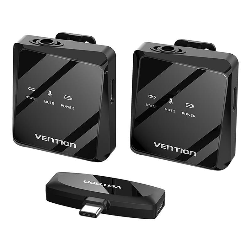 Wireless microphone x2 Vention NCBB0 USB-C (black), Mikrofon bezprzewodowy x2 Vention NCBB0 USB-C (czarny)