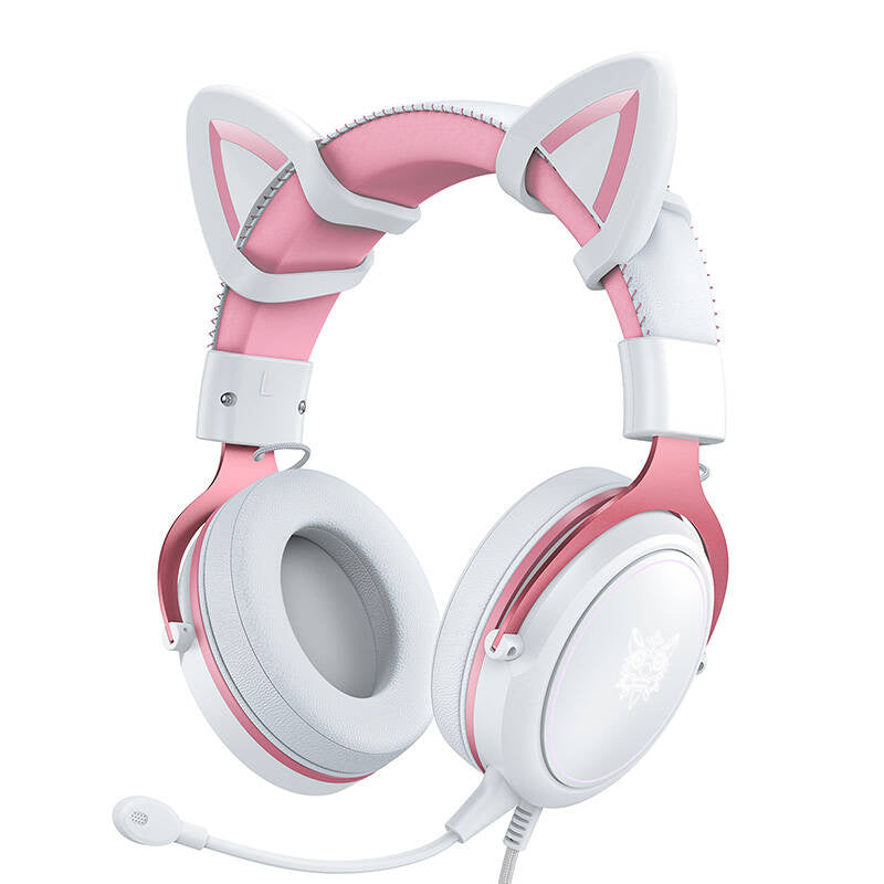 ONIKUMA X10 White/Pink/Cat Ears Gaming Headphones, Słuchawki gamingowe ONIKUMA X10 Biało-różowe/Kocie uszy