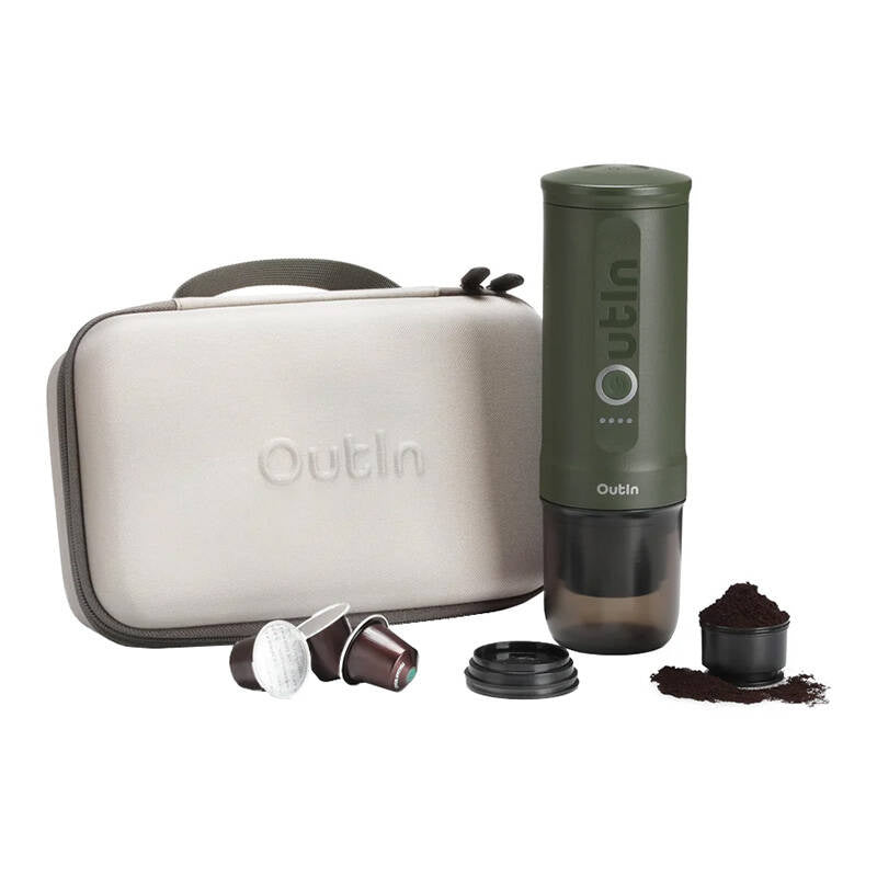 Outin Nano 7500mAh portable coffee maker set (Green) + protective case, Zestaw przenośny ekspres do kawy Outin Nano 7500mAh (Zielony) + etui ochronne