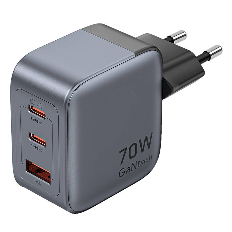 GaN Vention USB-C+C+A 70W Charger (Gray), Ładowarka GaN Vention USB-C+C+A 70W (Szara)