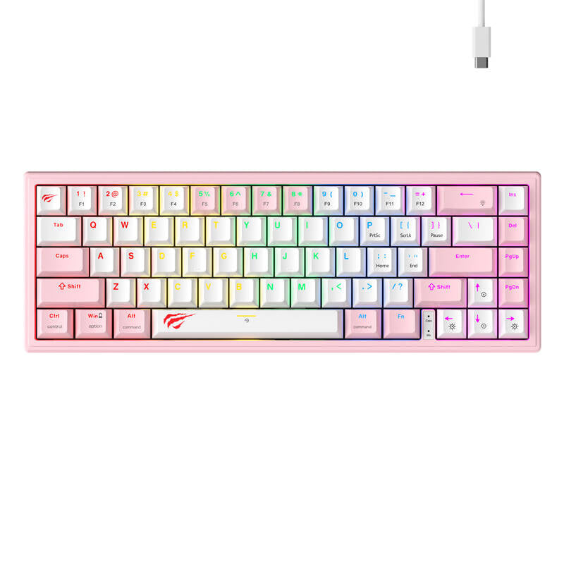 Havit KB874L RGB Mechanical Gaming Keyboard (pink and white) (QWERTY), Klawiatura mechaniczna gamingowa Havit KB874L RGB (różowo-biała) (QWERTY)