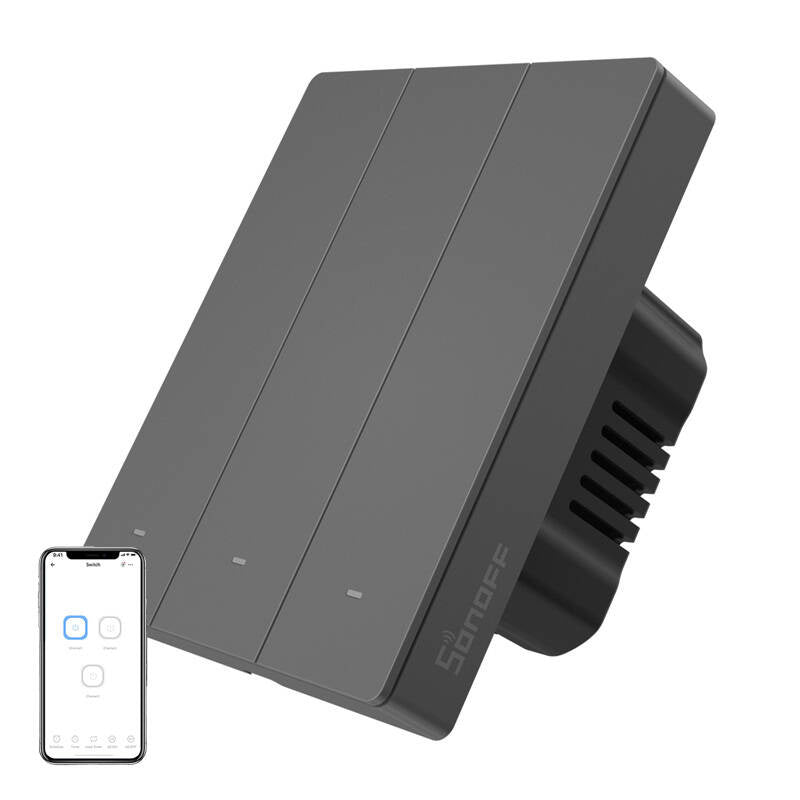 Smart WiFi wall switch SONOFF M5-3C-80 (3-channel, for frame, graphite), Inteligentny przełącznik ścienny WiFi SONOFF M5-3C-80 (3-kanałowy, do ramki, grafitowy)