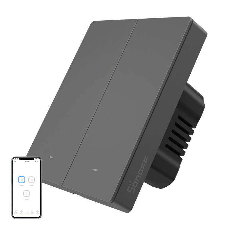 Smart WiFi wall switch SONOFF M5-2C-80 (2-channel, for frame, graphite), Inteligentny przełącznik ścienny WiFi SONOFF M5-2C-80 (2-kanałowy, do ramki, grafitowy)