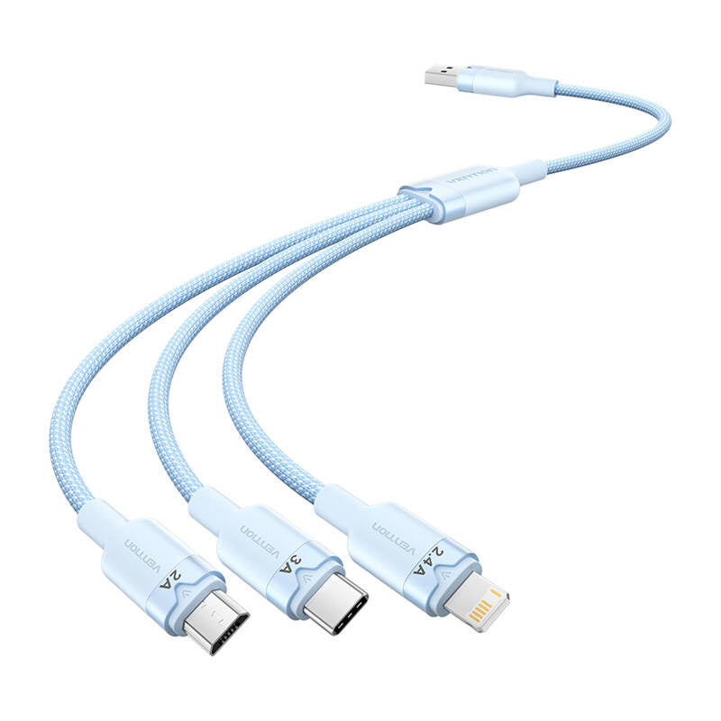 USB 2.0 A to 3in1 3A cable Vention CTPLG 1.5M (blue), Kabel USB 2.0 A do 3w1 3A Vention CTPLG 1.5M (niebieski)