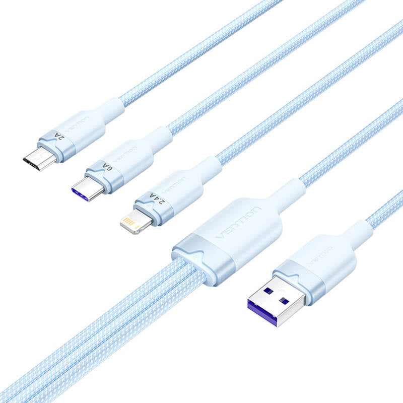 USB 2.0 A to 3-in-1 6A cable Vention CTRLG 1.5M (blue), Kabel USB 2.0 A do 3w1 6A Vention CTRLG 1.5M (niebieski)