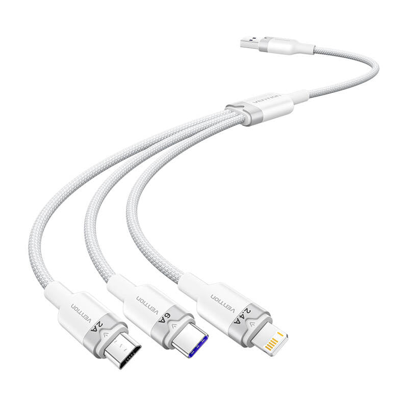 USB 2.0 A to 3-in-1 6A cable Vention CTRWG 1.5M (white), Kabel USB 2.0 A do 3w1 6A Vention CTRWG 1.5M (biały)