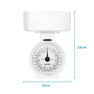 Salter 112 WHFEU12 Compact Mechanical Kitchen Scales, 3kg Capacity white