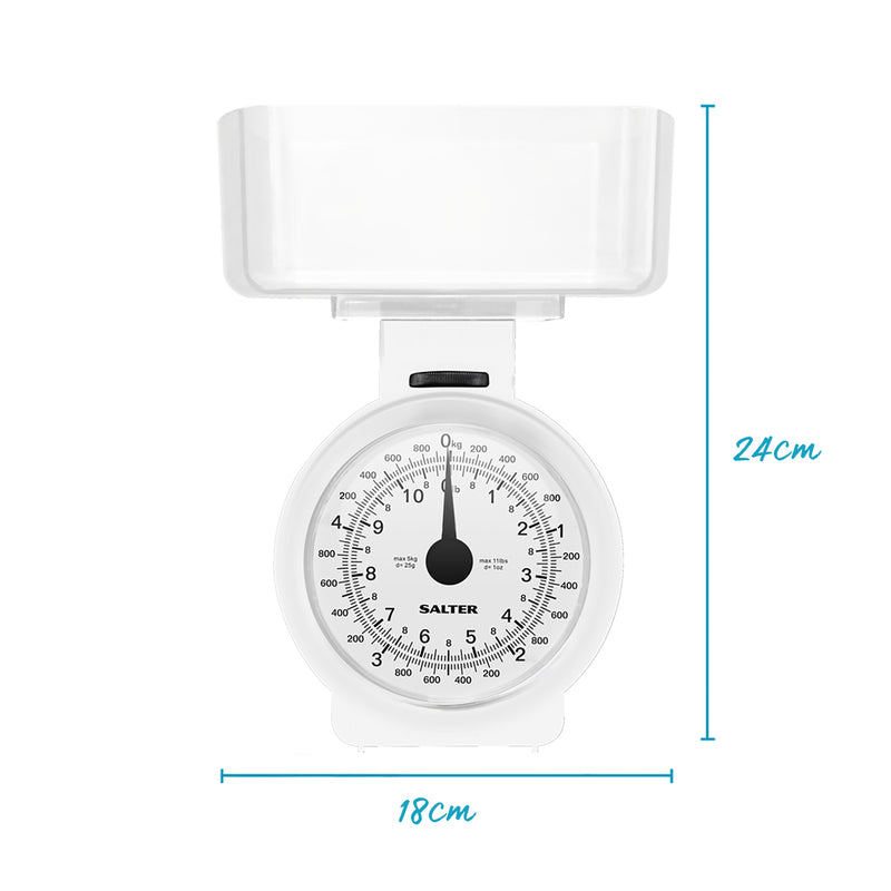 Salter 112 WHFEU12 Compact Mechanical Kitchen Scales, 3kg Capacity white
