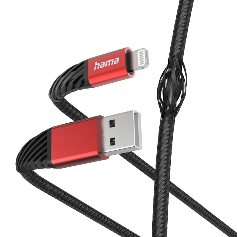 Hama 00201538 Зарядный кабель Extreme USB-A — Lightning 1,5 м, нейлон, черный/красный