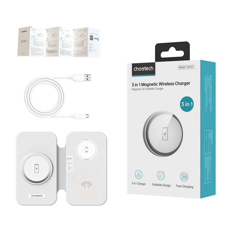 Choetech T616-F 3-in-1 inductive charger (white), Ładowarka indukcyjna 3w1 Choetech T616-F (biała)