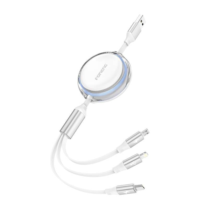 Foneng X113 3-in-1 Cable 1.1M White, Kabel 3w 1 Foneng X113 1.1M Biały
