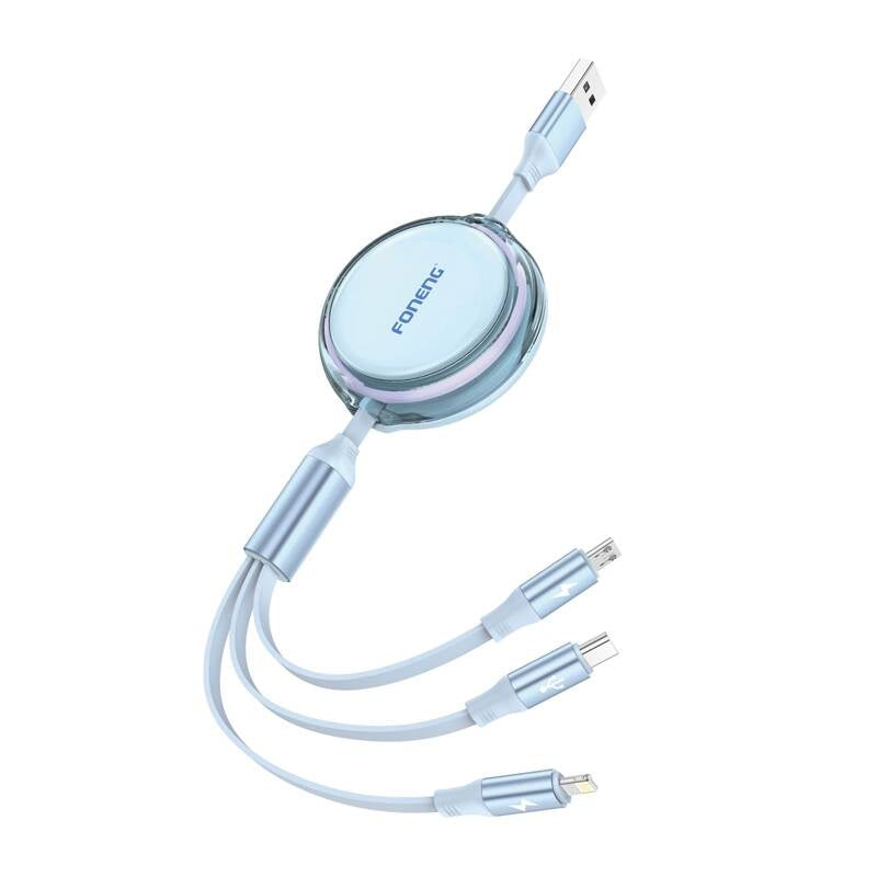 Foneng X113 3-in-1 Cable 1.1M Blue, Kabel 3w1 Foneng X113 1.1M Niebieski