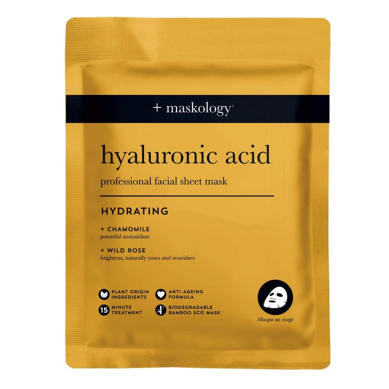 +maskology HYALURONIC ACID Professional Sheet Mask Lakštinė veido kaukė su hialuronu, 22ml