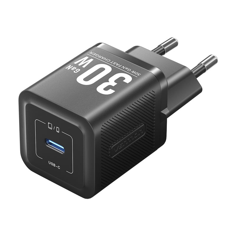 Vention FEZW0-EU USB-C GaN power charger (30W) (black), Ładowarka sieciowa Vention FEZW0-EU USB-C GaN (30W) (czarna)