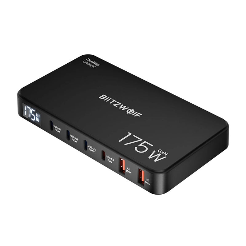 Blitzwolf BW-S30 6-in-1 Charging Station 4xUSB-C + 2xUSB 175W, Stacja ładująca 6w1 Blitzwolf BW-S30 4xUSB-C + 2xUSB 175W