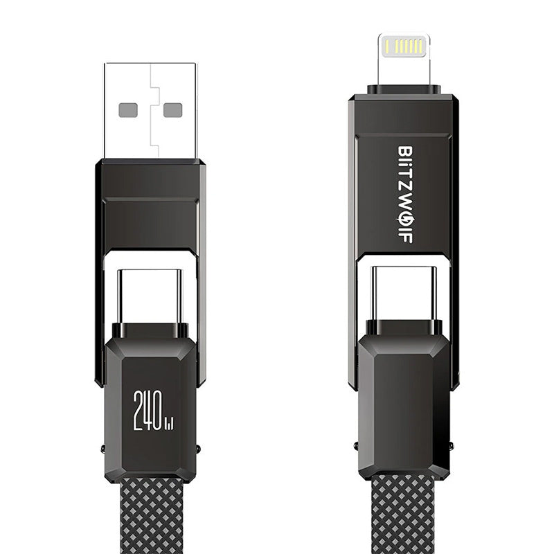 Blitzwolf BW-HDC7 4-in-1 USB+C+Lightning cable 240W 1.2m (black), Kabel USB 4w1 Blitzwolf BW-HDC7 USB+C+Lightning 240W 1,2m (czarny)